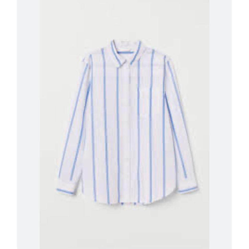 H & M blue and white striped long sleeved button down shirt